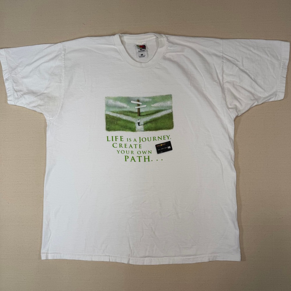 Vintage Discover Card Graphic T-Shirt White XL Fits Large Life is Journey
